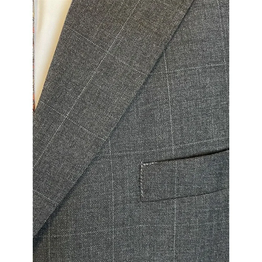 Daniel Cremieux 48R USA MADE‎ Loro Piana Wool Gray Windowpane 3Btn Blazer Jacket